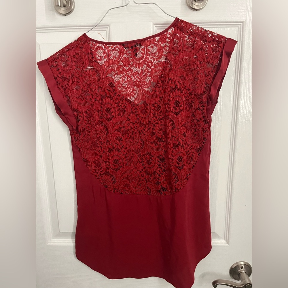 Express Crimson Lace Accent Portifino Blouse - Picture 3 of 3